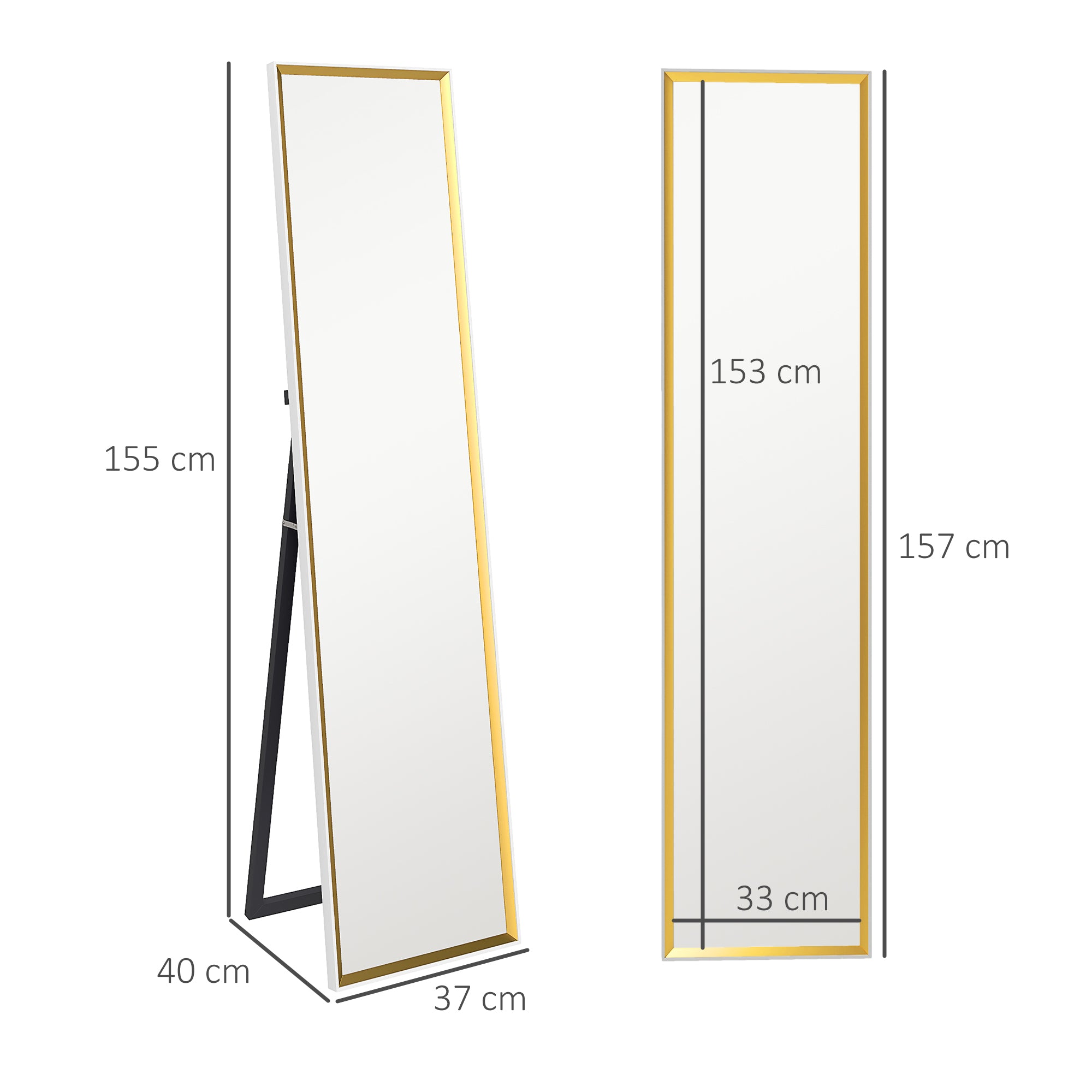 HOMCOM 157 x 37cm Elegant Full-Length Mirror - White/Gold-Tone
